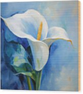 Alone In Blue- Calla Lily Paintings Wood Print