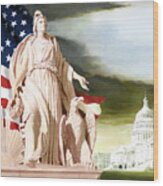 America - Progress Of Civilization - America With Eagle At Her Side And Sun At Her Back Wood Print