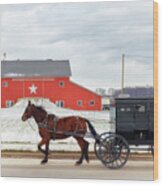 Amish Buggy At The Star Barn Wood Print