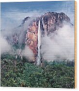 Angel Falls In Mist Canaima National Park Venezuela Wood Print