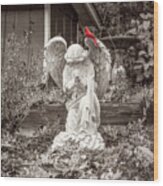 Angel In The Garden In Vintage Sepia Wood Print