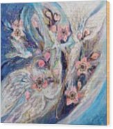 Angel Wings #22. The Blossoming On Blue Wood Print