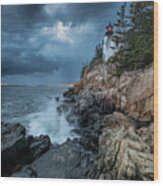 Angry Skies At Bass Harbor Head Lighthouse Wood Print