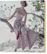 Anne St. Marie In A Striped Sundress Wood Print