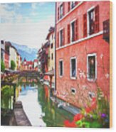 Annecy France European Canal Scenes Wood Print