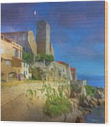 Antibes Sea Wall, France 2, Painterly Wood Print