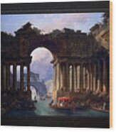Architectural Landscape With A Canal By Hubert Robert Wood Print