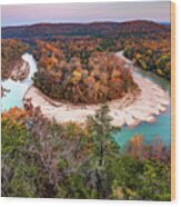 Arkansas Red Bluff Overlook And Buffalo National River At Dusk Wood Print