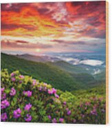 Asheville North Carolina Blue Ridge Parkway Scenic Sunset Landscape Wood Print