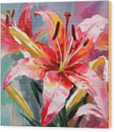 Asiatic Lily- Asiatic Lily Paintings- Pink Paintings Wood Print