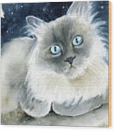 Atticus Ragdoll Cat Painting Wood Print