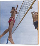 Attractive Beach Volley Action In Mid-air Wood Print