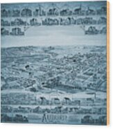 Auburn Cranston Rhode Island Vintage Map Birds Eye View 1890 Blue Wood Print