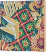 August Sunflowers And Quilt Wood Print