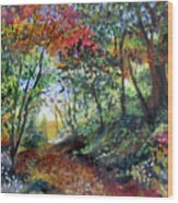 Autumn Forest Path Wood Print