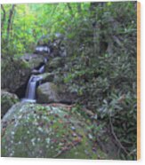 Autumn - Serenity At A Cascading Waterfall Wood Print