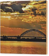 Autumn Sunset Behind Tacony-palmyra Bridge On The Delaware Wood Print