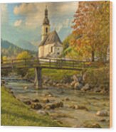 Autumn View From Stream Below St. Sebastian Church Ramsau - Dwp1 Wood Print