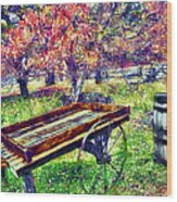 Autumn Wagon And Barrel Ap Wood Print