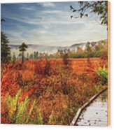 Autumn West Virginia Foggy Meadow Morning Wood Print