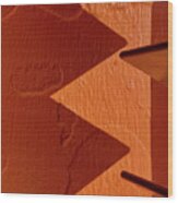 Aztec Shadows #1 - Venetian Blind Shadow At A Mexican Restaurant On Orange Wall Wood Print