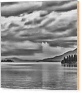 B And W Storm Clouds Over Lake George Wood Print