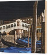 B0003178 - Rialto And Briccole In The Night, Venice Wood Print