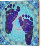 Baby Steps 1 - Blue Feet Art - Sharon Cummings Wood Print