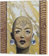 Bald Beauty In Visions Of Gold Wood Print