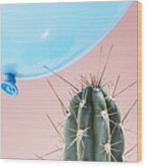 Balloon Flying Too Close To Cactus Wood Print