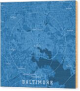 Baltimore Md City Vector Road Map Blue Text Wood Print