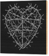 Barbed Wire Heart On Black Wood Print