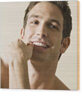 Bare Chested Young Man, Smiling, Portrait Wood Print