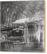 Barges On Canal De Brienne Toulouse France Black And White Wood Print