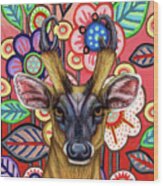 Barking Deer Floral Wood Print