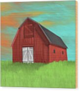 Barn And Sunset - Farmhouse Art By Shawn Conn Wood Print