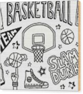 Basketball Doodles Wood Print