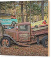 Battered Rusty Jalopy In The Woods Wood Print