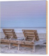 Beach Chairs At Sunset Wood Print