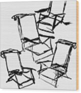 Beach Chairs Sketch- Art By Linda Woods Wood Print