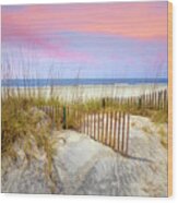 Beach Fences On The Sand Dunes Wood Print