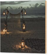 Beach Night Romance Wood Print