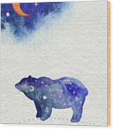 Bear And Moon Wood Print