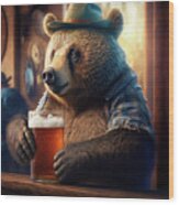 Bear Beer Buddy 02 Wood Print