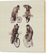 Bears On Bicycles Wood Print