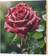 Beautiful Red Rose With Water Droplets. Wood Print