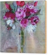 Beautiful Semi Abstract Bouquet In  A Glass Vase Wood Print
