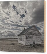 Beaver Lake Township School - Rural Nd One Room Country Schoolhouse On Shore Of Mud Lake Wood Print
