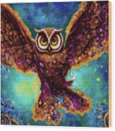 Bejeweled Owl In Flight Wood Print