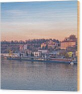 Belgrade Danube River Boats And Cityscape Panoramic View Wood Print